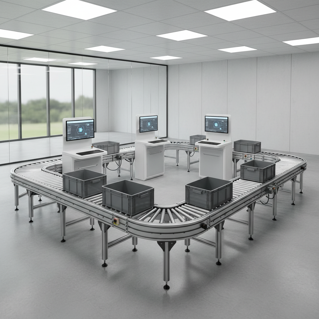 Een modulair rollenbaansysteem geconfigureerd voor een QRM-werkcel in een moderne Benelux-productiefaciliteit.